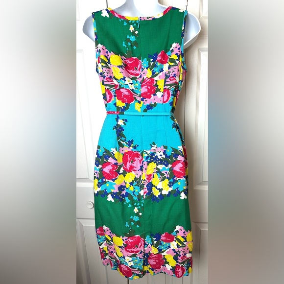 TALBOTS Springtime Garden Party Shift Sheath Dress Floral Vibrant Belted Green - Picture 11 of 14